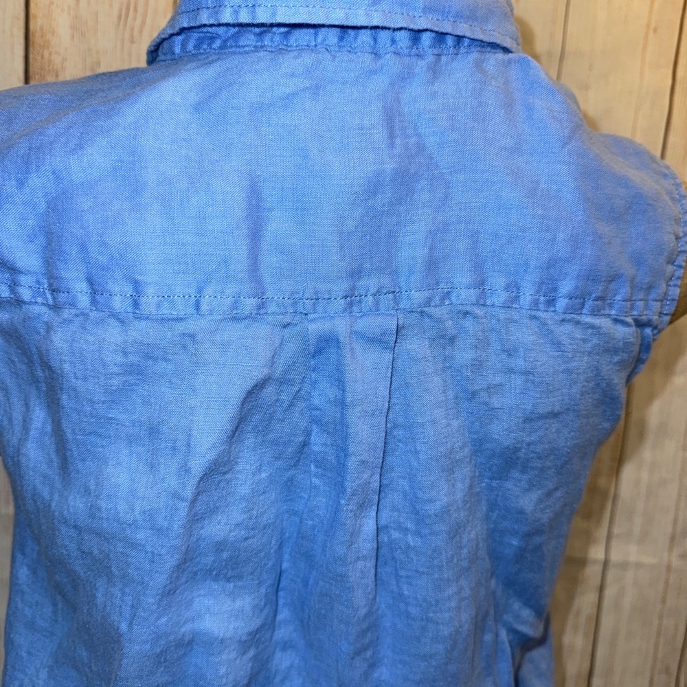 Sigrid Olsen Sleeveless Button-Front Linen Blouse- Blue- L - Picture 5 of 9